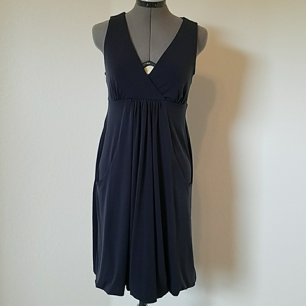 BCBG Navy Blue Sleeveless Dress Pockets Small